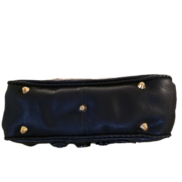 Isabella Fiore Black Leather Kiss-Lock Satchel / Crossbody with 3D Rosettes - Picture 14 of 16